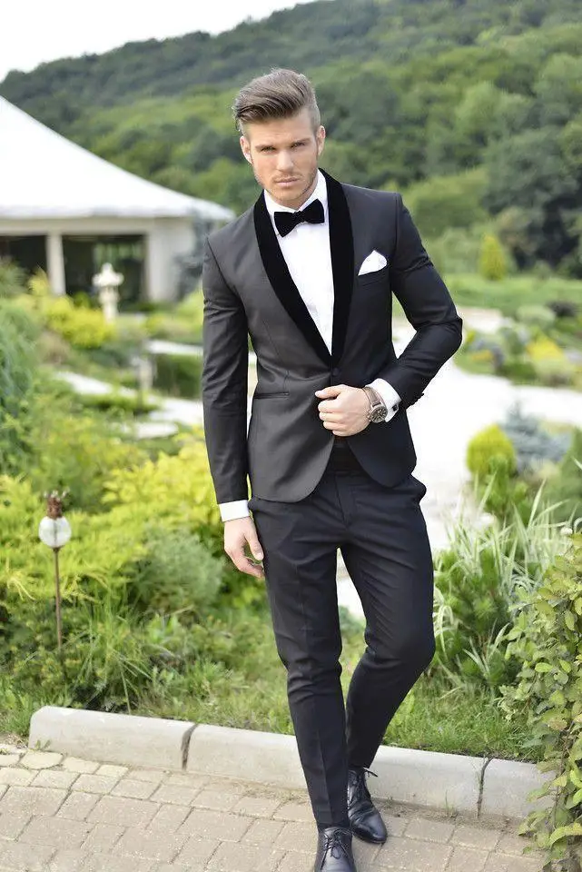 

Custom made Black Mens Wedding Suits Custom Made Slim Fit Wedding Groom Tuxedos For Men Suits Bridegroom (Jacket+Pants+Tie)