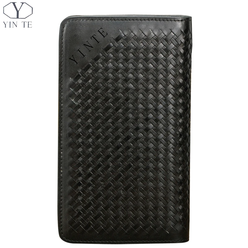 

The NEW Business Mens Genuine Leather Clutch one ziipper,Hand-Woven bag with card ,crash money