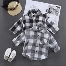 Детская Хлопковая темно-серая блузка мягкого силуэта, модная повседневная рубашка для джентльменов г., весенне-осенняя клетчатая рубашка для мальчиков