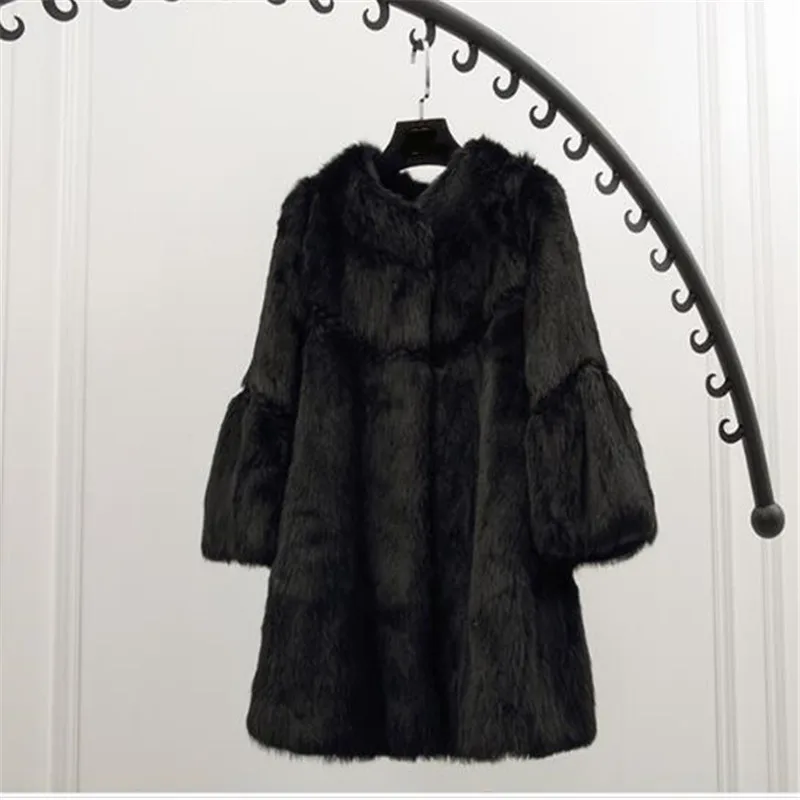 Новое женское меховое пальто, женская Свободная зимняя куртка размера плюс, женские меховые куртки с рукавом три четверти, Женская Высококачественная Толстая парка A0886 - Цвет: black