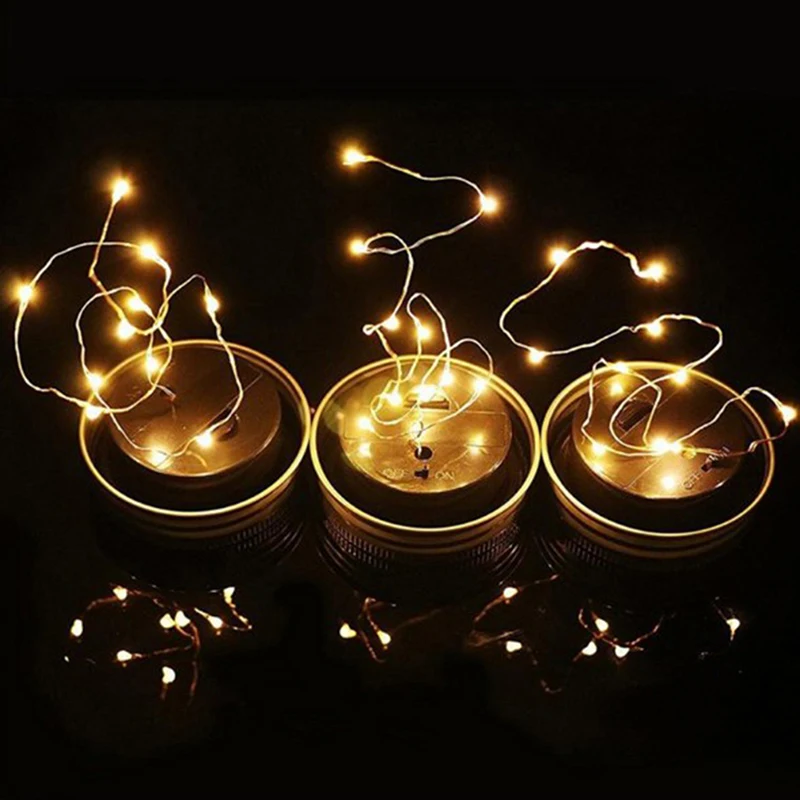 1PC 7cm LED Fairy Light Solar For Mason Jar Lid Insert Color Changing Garden Decor
