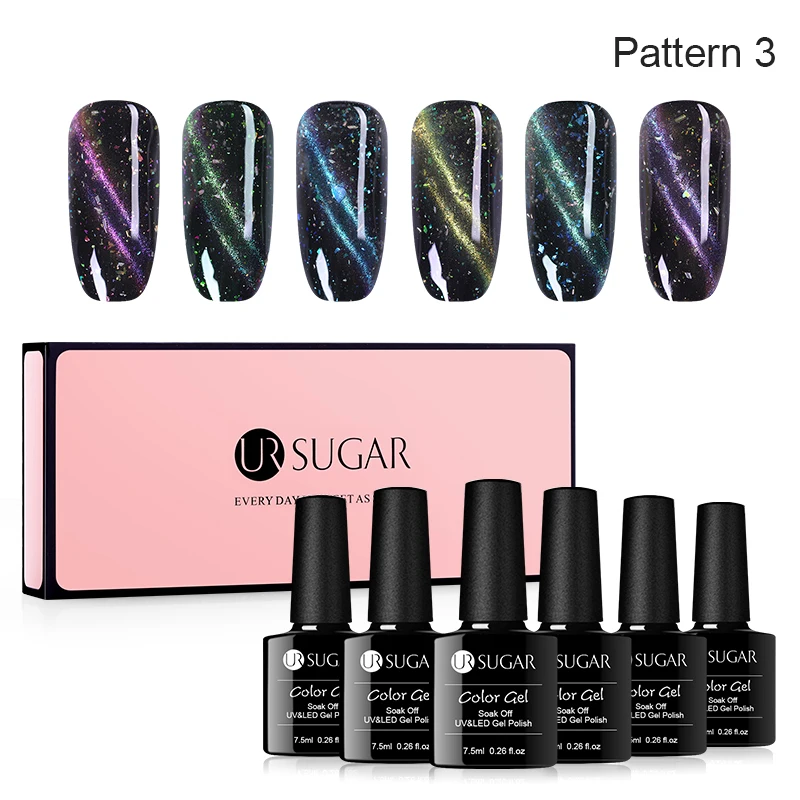 Ur Sugar 6 шт./лот, 7,5 мл, Магнитный УФ-гель для ногтей, лак, цветной, теплый, меняющий цвет, отмачивается, Гель-лак для дизайна ногтей - Color: Pattern 3