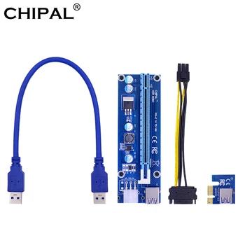 

CHIPAL VER006C 30CM PCI-E Riser Card 006C PCI Express PCI E 1X to 16X Adapter USB 3.0 Cable SATA to 6Pin Power for Bitcoin Miner
