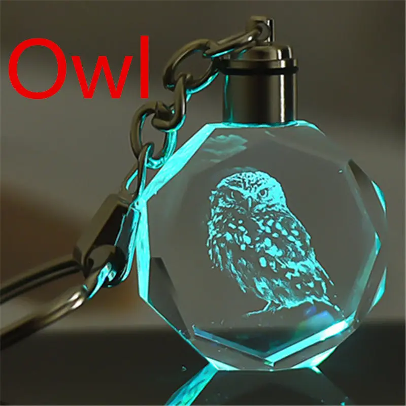 K9 Crystal Lovely animals Key Chain Laser Engraved Colorful LED Light