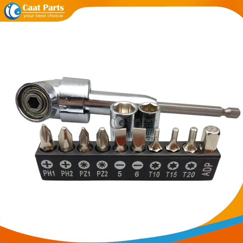 13PCS/SET, New 105 degrees 1/4" Adjustable Hex bit Angle Driver Screwdriver tools with 2PCS