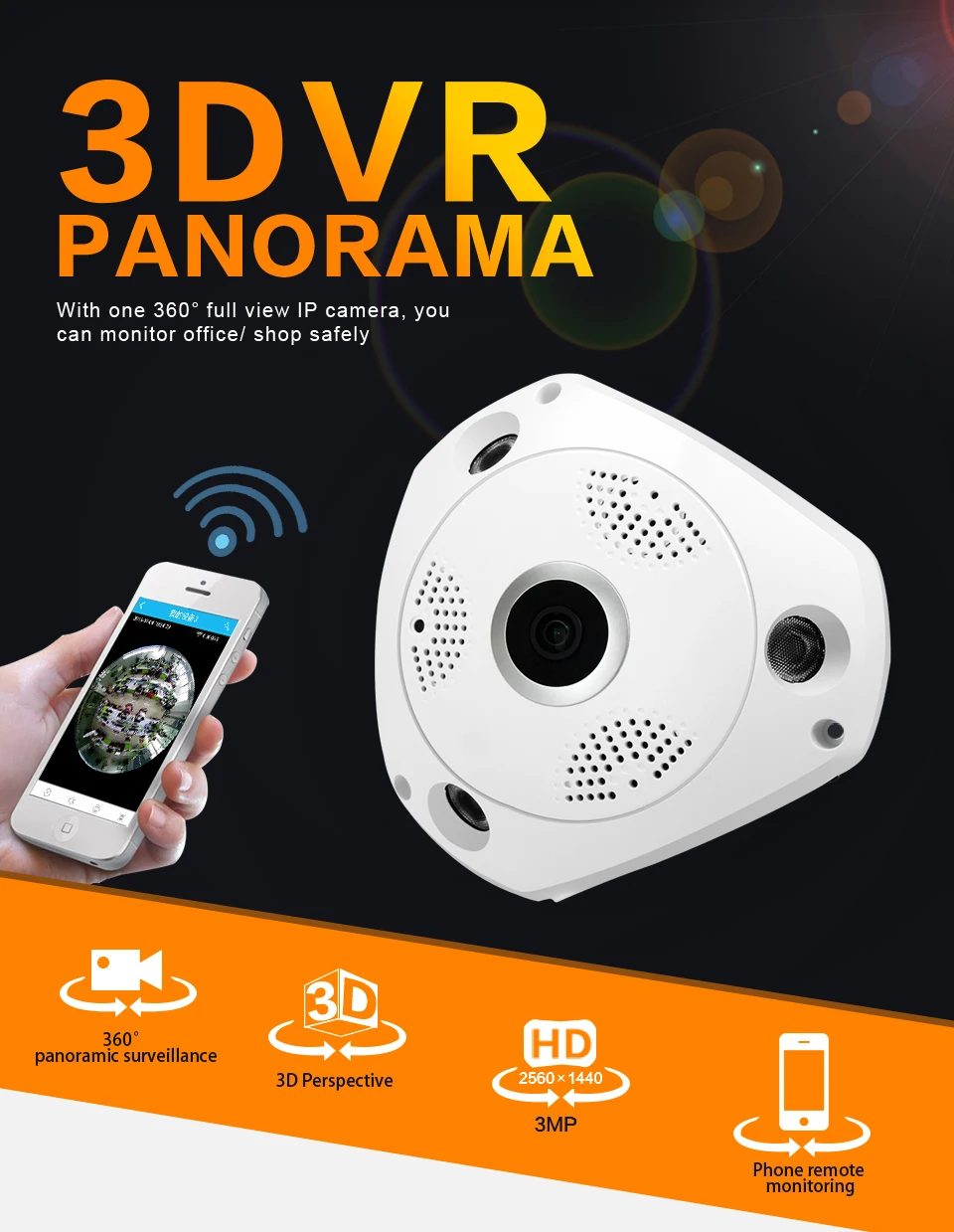 

1.3MP Panoramic IP VR Camera WiFi Network Fisheye 1.44mm 360 Wi-Fi Cameras 960P Wireless Surveillance CCTV Cam support VR BOX