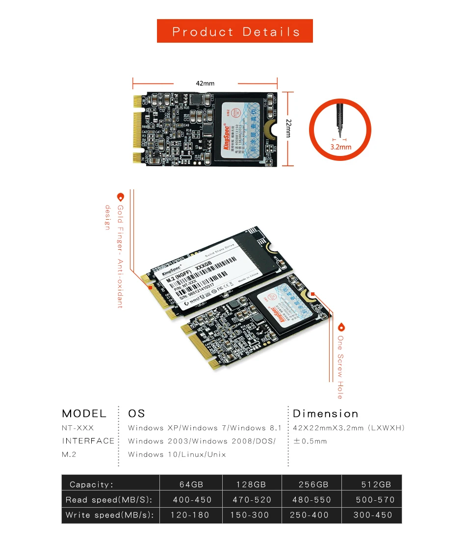 Kingspec Tablet NGFF M.2 SATA HD SSD 64 ГБ 128 ГБ 256 ГБ 1 ТБ 2 ТБ твердотельный накопитель SSD MSATA Поддержка SATA PCI-E x2 PCI-E x4