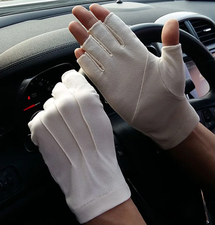 Men's Fingerless Anti-Slip Driving Gloves Women Sun Protection Gloves Summer Male Thin Breathable Anti-UV Cycling Working Gloves