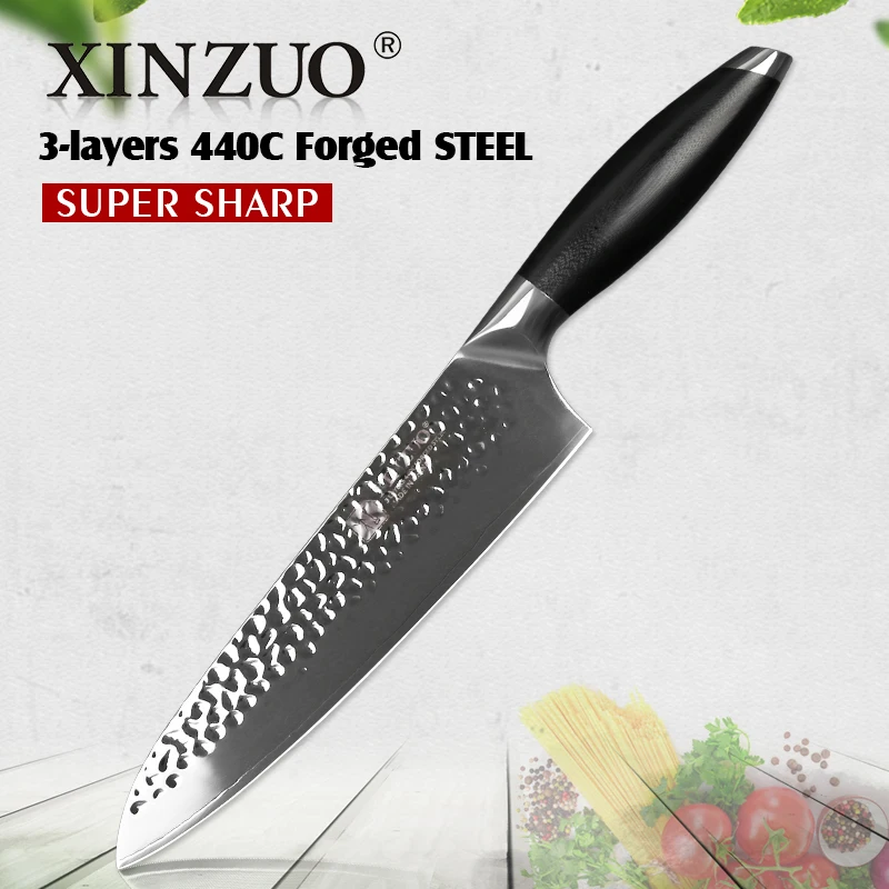 

XINZUO 8'' Chef Knife High Corbon 3 Layer 440C Core Clad Steel Stainless Steel New Arrival Kitchen Cook Knives with G10 Handle