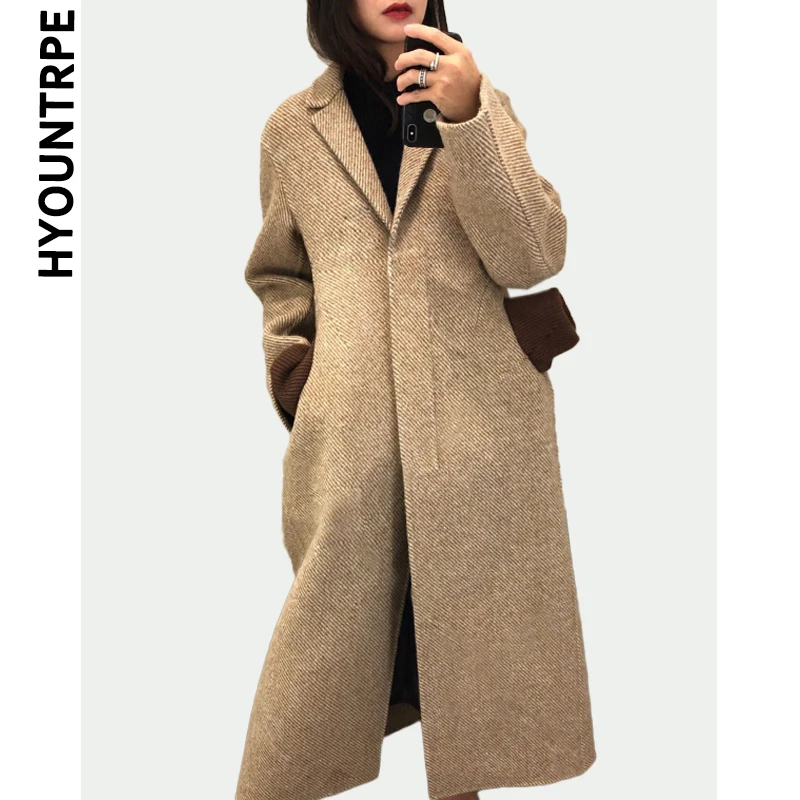 Goede Vrouwen Wollen Overjas V hals Tuniek Lange Mouw Pocket Slim Bovenkleding Winter Dikke Warme Jas Mode Designer OL Kleding 2018