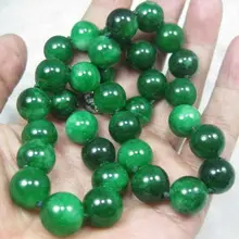 Натуральный 10 мм Круглый Зеленый жадеит ожерелье 18 дюймов
