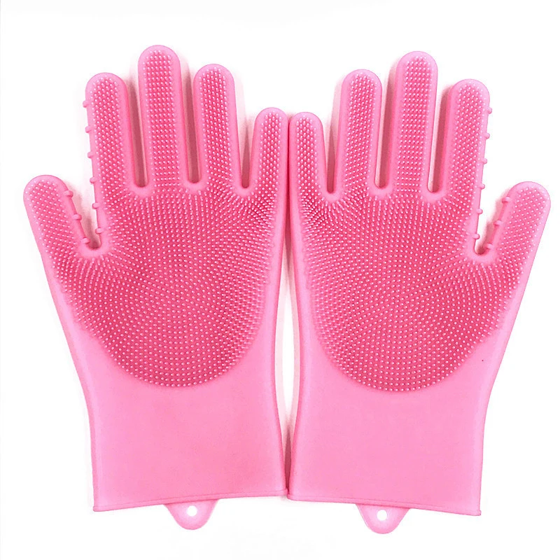 Новейшее обновление волшебные перчатки 1 пара силиконовые блюдо моющиеся перчатки кухонные аксессуары Универсальные перчатки для мытья посуды бытовой инструмент - Цвет: Розовый