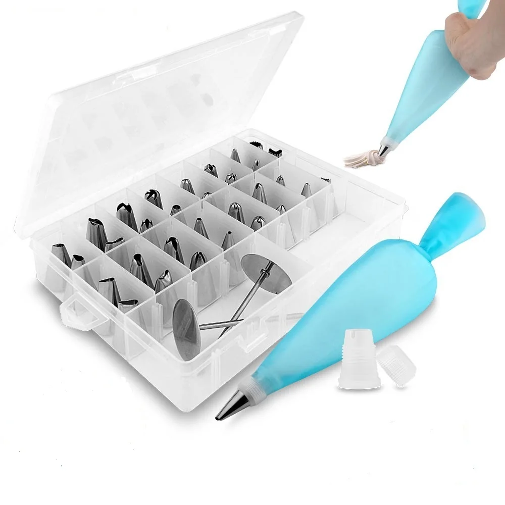 

32 Pieces /set Stainless Steel Pastry Tubes Piping Storage Box Baking Tools Cakes Nozzles Decoration Kitchen Accessories