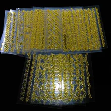 30 шт./лот, рождественские 3D наклейки для дизайна ногтей, кружевные полоски, украшения для ногтей, красивые блестящие золотые кружевные блестящие наклейки