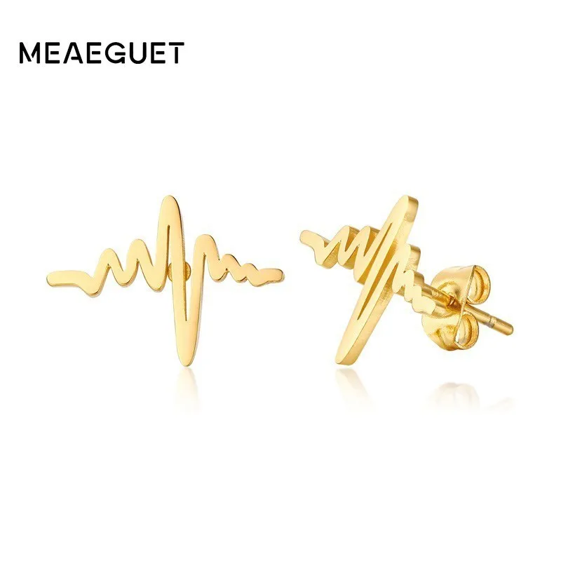 

Pairs Heartbeat EKG ECG Women Stud Golden Earring Nurse Gift Ipn Bsn Design Brand Stainless Steel Electrocardiogram Jewelry