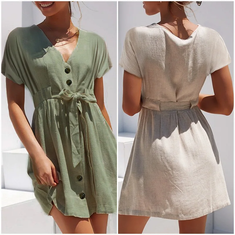 

Summer beach sexy mini dress 2019 women fashion V-neck Boho short-sleeve loose dress bohemian Vacation club party dress Vestidos