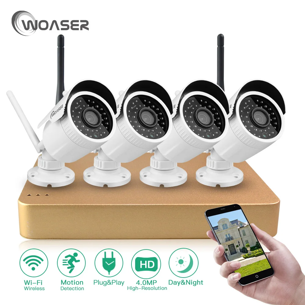 Woaser 4.0mp 4ch H.265 Беспроводной NVR комплект HD Открытый ИК Ночное Видение безопасности IP