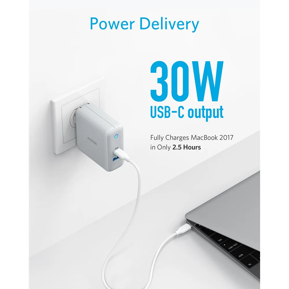  Cargador Anker USB C velocidad PowerPort + cargador de pared Duo con puerto de entrega de energía d