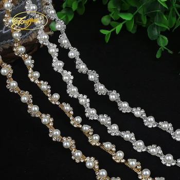 

1 Yd Alloy Chain Pearl Basic Clothing Adornment Ornament Silver Trim DIY Applique Sewn Pearls