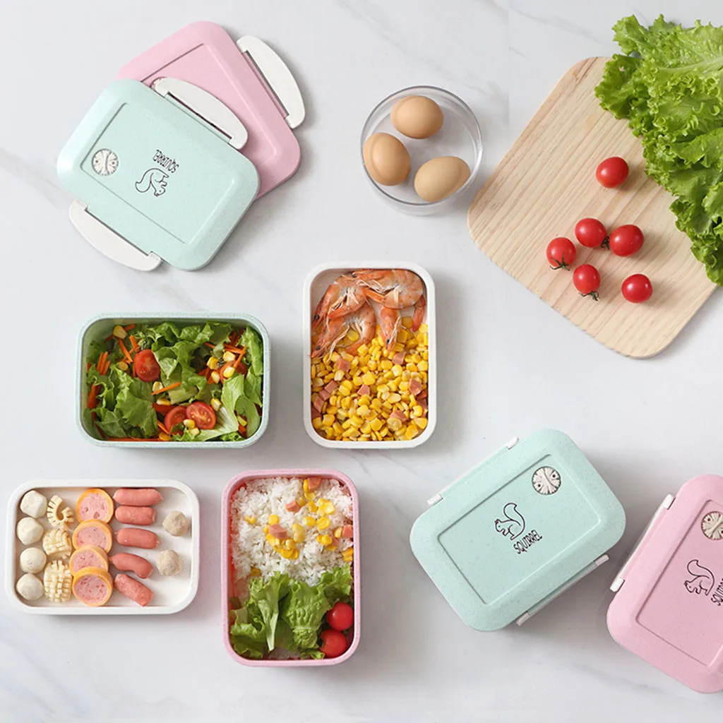 

Lunch Box for School Student Wheat Straw Lunch Box Creative Health Square Double Layer Design Lunch Box PY