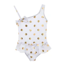 Летний цельный слинг из полиэстра, детская одежда для купания для девочек, одноцветные купальники в горошек, купальный костюм для малышей