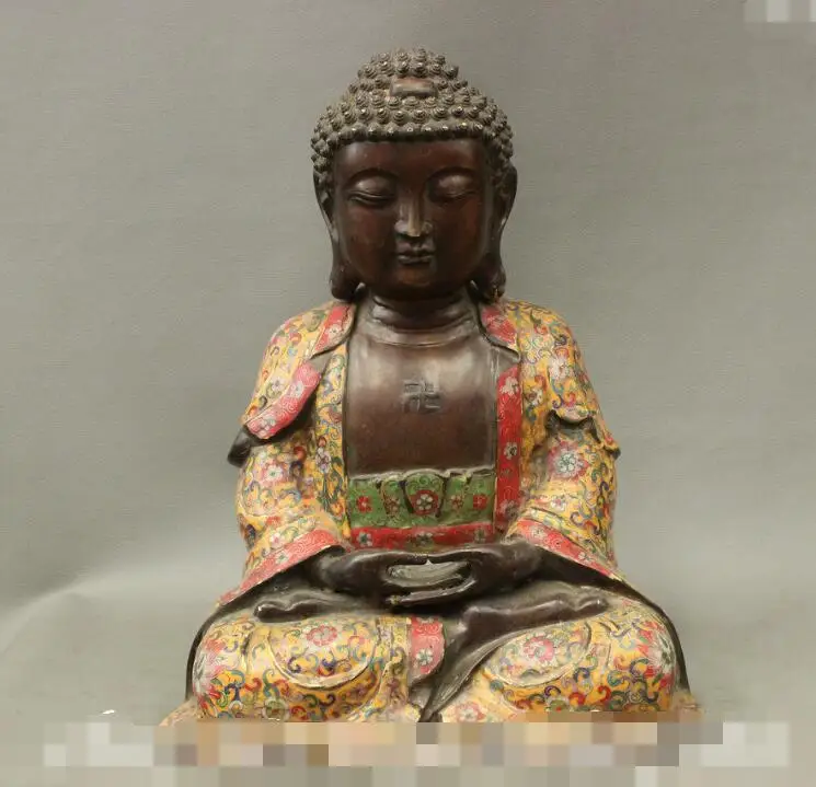 

S03363 17" Tibet Temple Cloisonne Enamel Bronze Shakyamuni Sakyamuni Set Buddha Statue