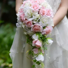 Розовый белый Винтаж Искусственные цветы водопад свадебные букеты с свадебная брошь букеты букет невесты De Mariage Лидер продаж