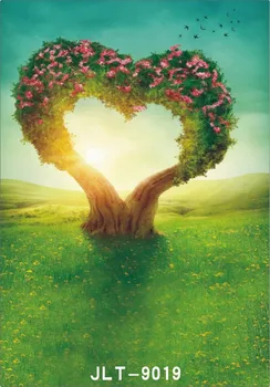 

Pink Flower Heart Love Tree Green Grass Backgrounds for sale Vinyl cloth High quality Computer print wedding backdrop