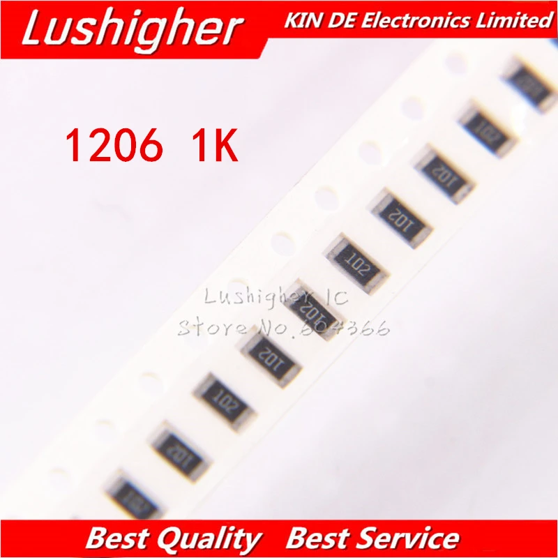 

100PCS 1206 SMD Resistor 5% 1K ohm 102 1.0Kohm 1000ohm free shipping