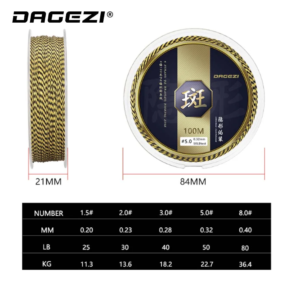 Плетеная рыболовная леска DAGEZI 100 м 4 пряди 25 30 40 50 80 фунтов 110yds сверхпрочная