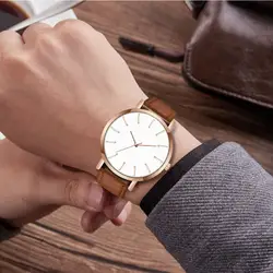 Для мужчин кожаный ремешок аналоговые кварцевые круглые наручные часы намотки спортивные часы мужские _ 12,5