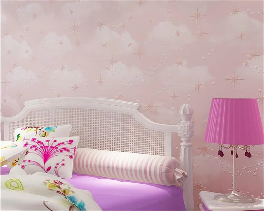 beibehang Children room background wall 3d wallpaper pink sky blue