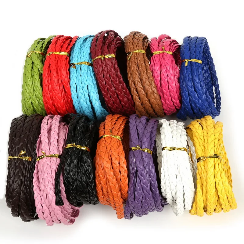 5M/lot Width 7mm Mix Color Flat Braided PU Leather Cord Rope String