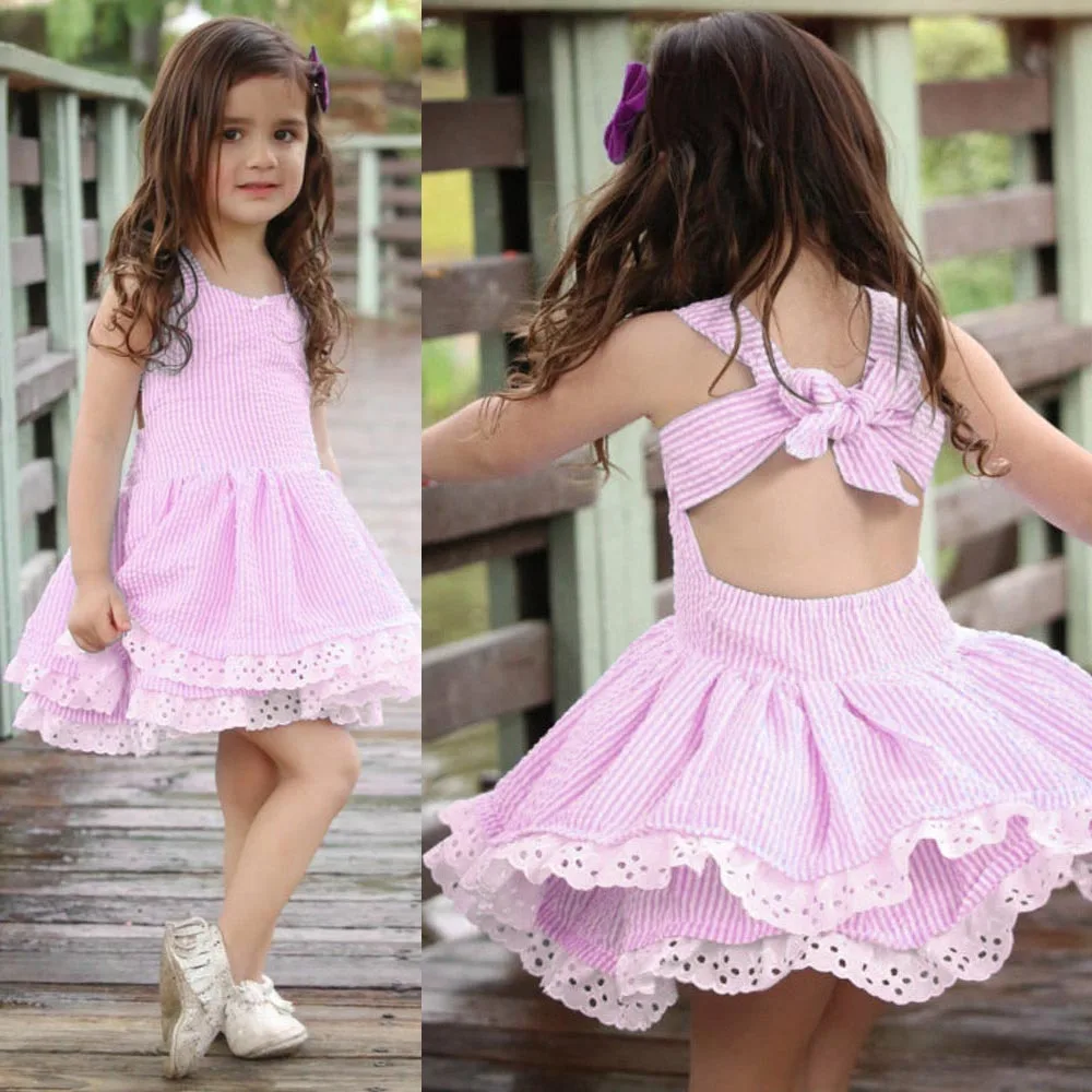 Модное бальное платье для маленьких детей; красивое платье принцессы без рукавов на бретелях с открытой спиной; Летние Детские Вечерние наряды для девочек на день рождения