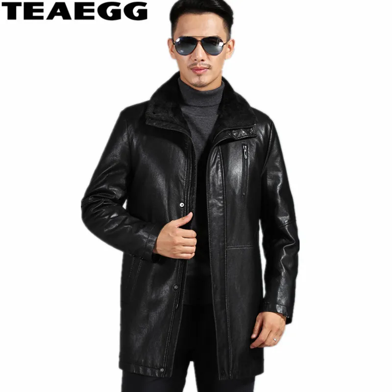 

TEAEGG Luxury Faux Leather Black Men's Leather Jacket Mens Faux Fur Coats Blouson Homme Cuir Winter Leather Jackets For MenA1533