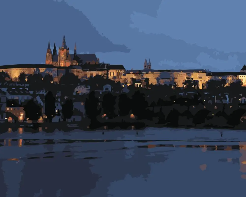 MaHuaf-j299 Prague Czech Republic river city night painting by numbers paint canvas for home decor 
