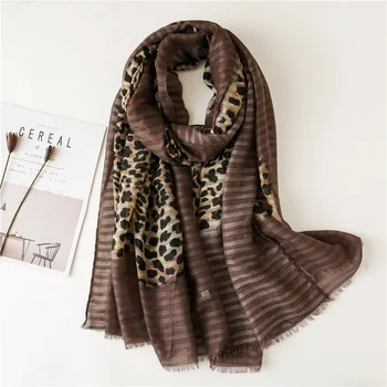 

Winter Luxury Brand Leopard Striped Viscose Shawl Scarf Print Soft High Quality Wrap Pashmina Stole Bandanas Muslim Hijab Sjaal