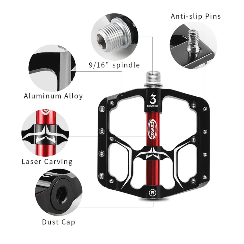 CXWXC Cr-Mo Axis велосипедные педали, для MTB Road 3 герметичные подшипники педали, широкая платформа противоскользящие педали велосипедные аксессуары