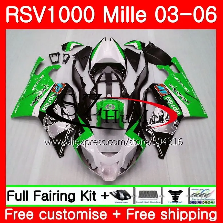 

Body For Aprilia Green black RSV1000R Mille RSV1000 R RR 03 04 05 06 82SH14 RSV1000RR RSV1000R 2003 2004 2005 2006 Fairing Kit