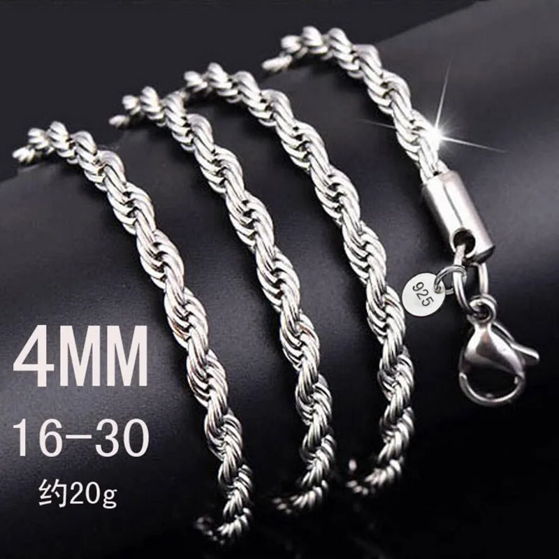 

4mm Twisted Chain 925 Sterling Silver Necklace Pendant Ladies Men's Jewelry Hot Jewelry Jewelry and Accessories