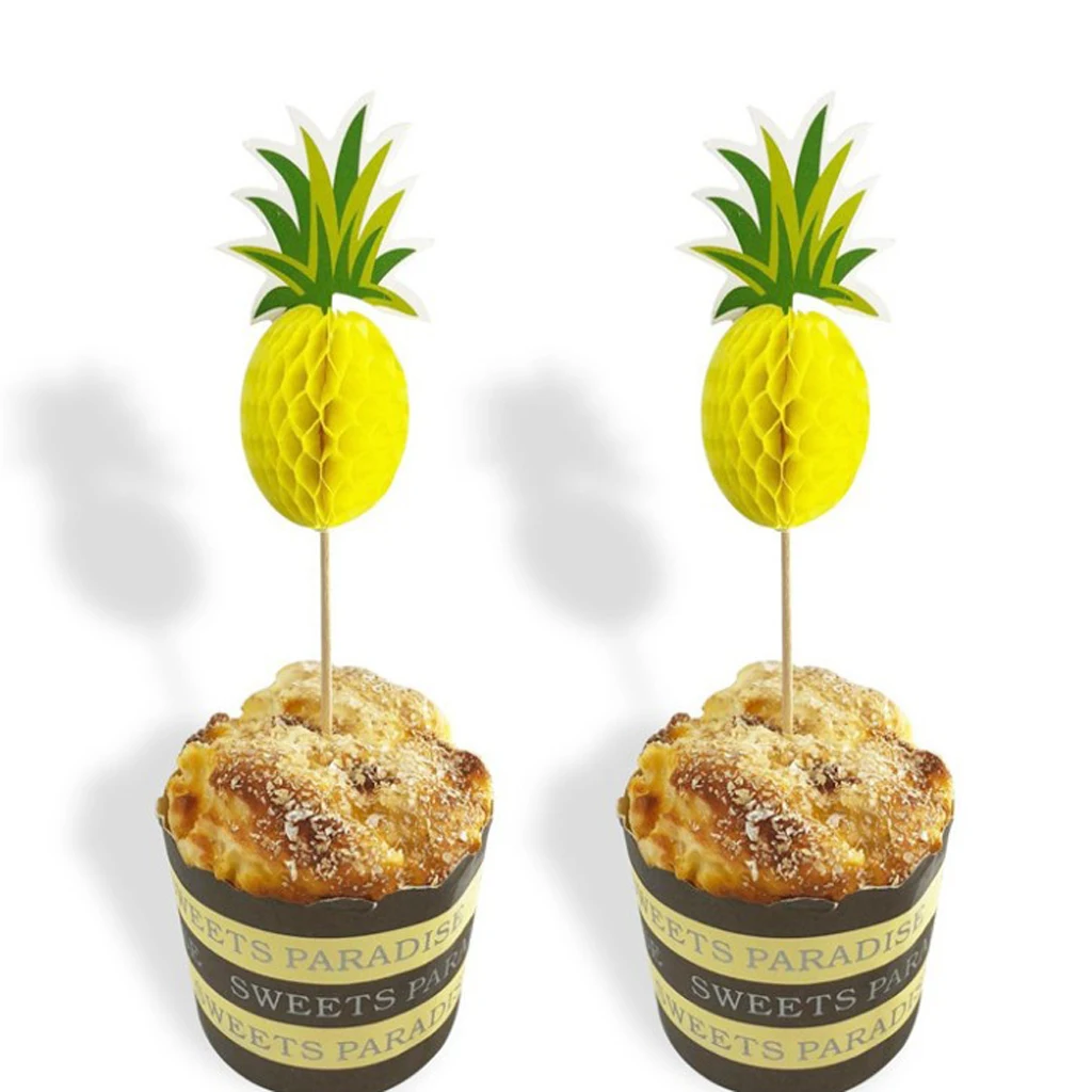 12pcs Pineapple Cupcake Cake Toppers Luau Cake Decoration for Wedding Birthday Christmas Baby Shower Supplies