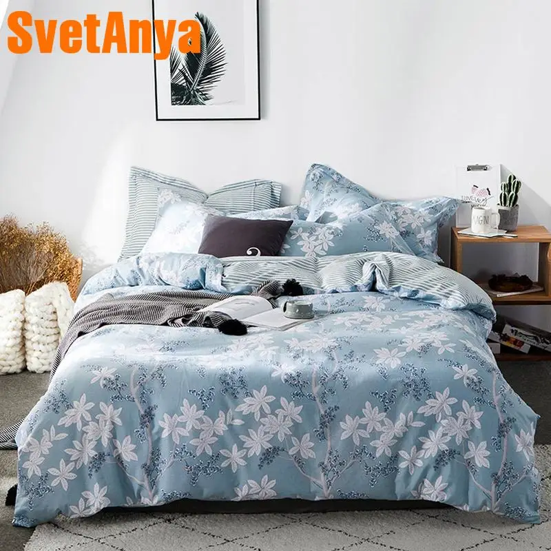 Svetanya комплект постельного белья с цветочным принтом, хлопковое постельное белье, простыня, наволочка, пододеяльник, один двойной размер