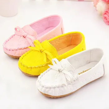 

Children Flats Shoes Princess Bow Flat PU Solid Girls Shoes for Party and School Rubber Outsole Girls Casual Loafers for Spring