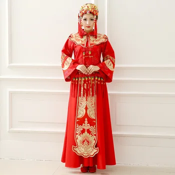 

Royal Women Vintage Cheongasm Red Tassel Marriage Dresses Gown Handmade Button Qipao Bride Wedding Evening Party Dress Clothing