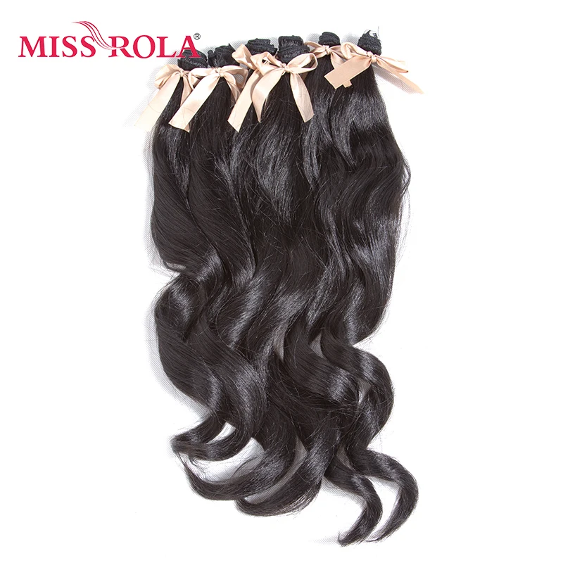Miss Rola Long Wavy Wigs Women Synthetic Hair Extensions 6pcs One Pack Kanekalon Fiber Weave 17.5-19 inch Weaving #1B Color
