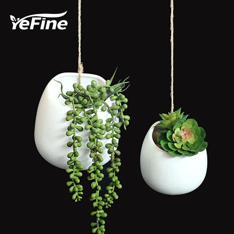 YeFine Creative Hanging Basket Ceramic Flower Pot Hang A Wall Flowerpot