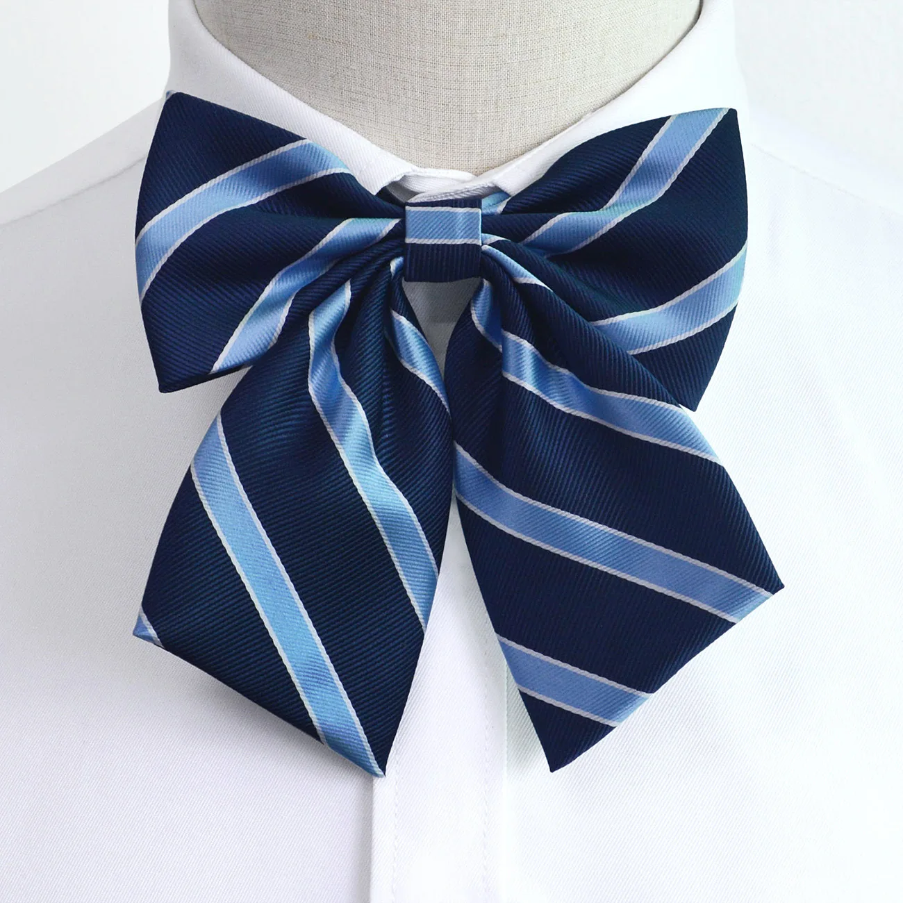 New dark blue striped business men neck tie lazy zip tie and ladies collar flower