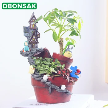 

1 Pcs Rural House Flower Pot Resin Flowerpot Succulent Plant Pots Fairy Garden Bonsai Castle Planter Home Garden Decoration