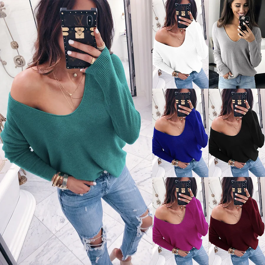 

Autumn Women Sexy Tops T Shirt 2019 Fashion Casual Long Sleeve V-Neck Solid Loose Short T Shirt Plus Size Cotton Top T Shirt