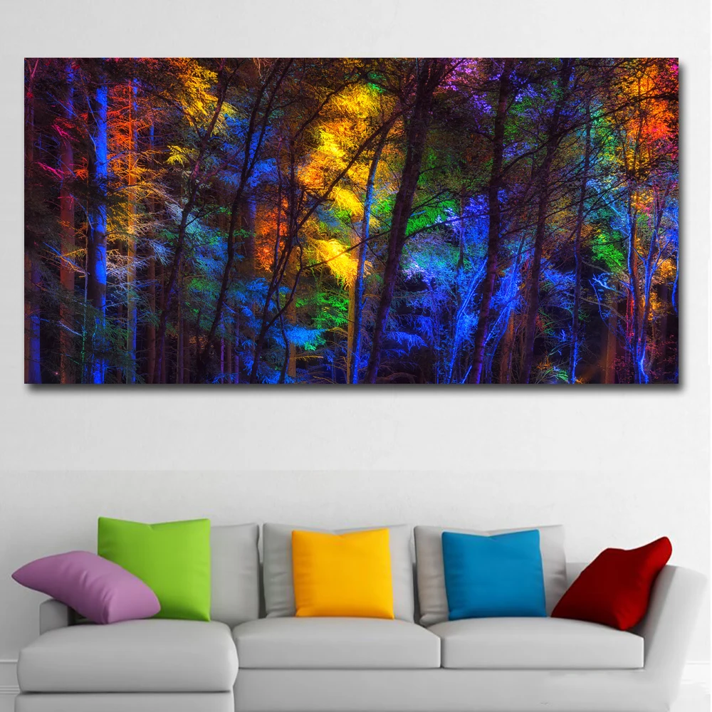 

SELFLESSLY Colorful Tree Forest Landscape Painting Wall Art Canvas Prints Posters For Living Room Modular Pictures Unframed